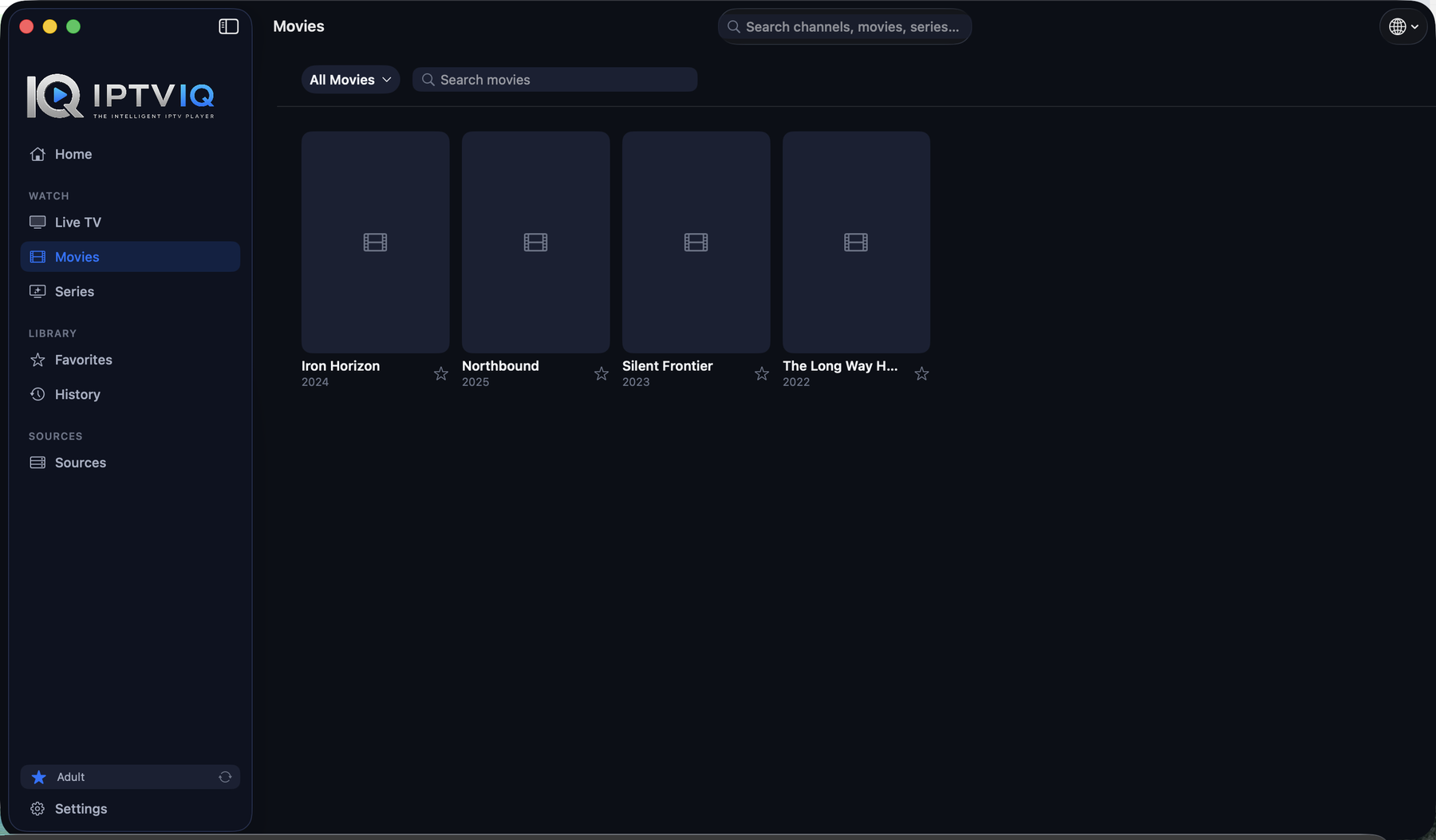 IPTVIQ Movies grid on macOS