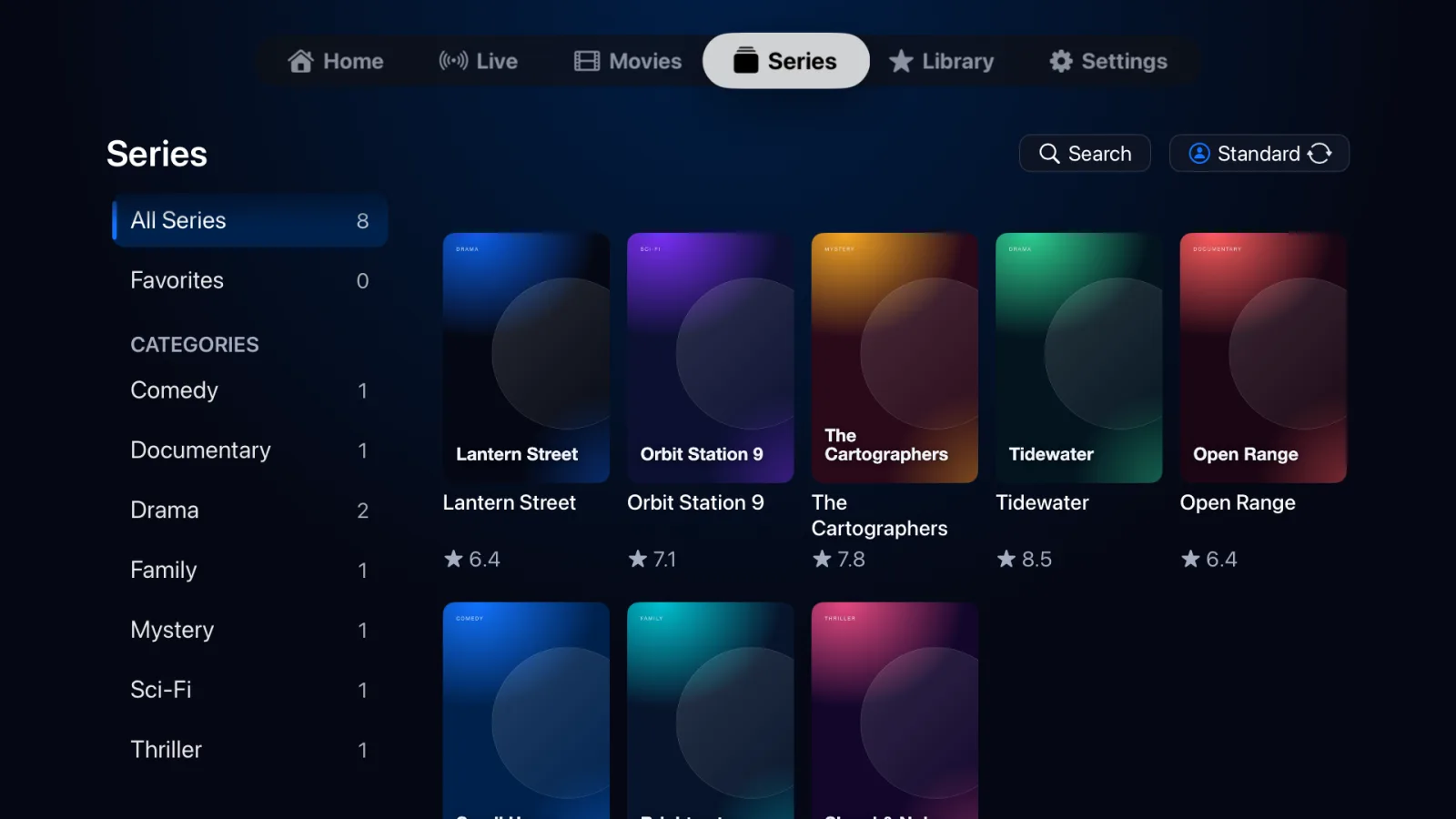 IPTVIQ Series on Apple TV: a poster grid of series
